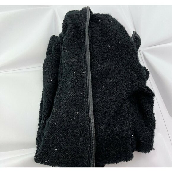 John Fashion Sz S Black Wool Sequin Boucle Asymmetrical Sweater Jacket Womens - Picture 7 of 8